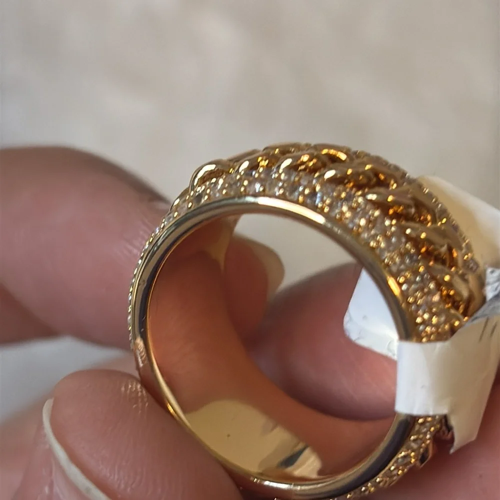 NEW AAA CZ Cuban Link Spinner Band Ring 18k Gold Filled - Picture 5 of 10